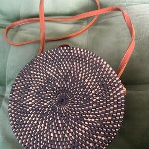 Black and Tan Woven Round Bali Bag